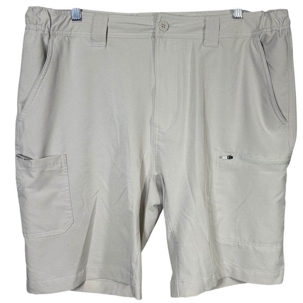 GILLZ Men's Performance Fishing Shorts Khaki Stretch Zip Pockets Size‎ Large